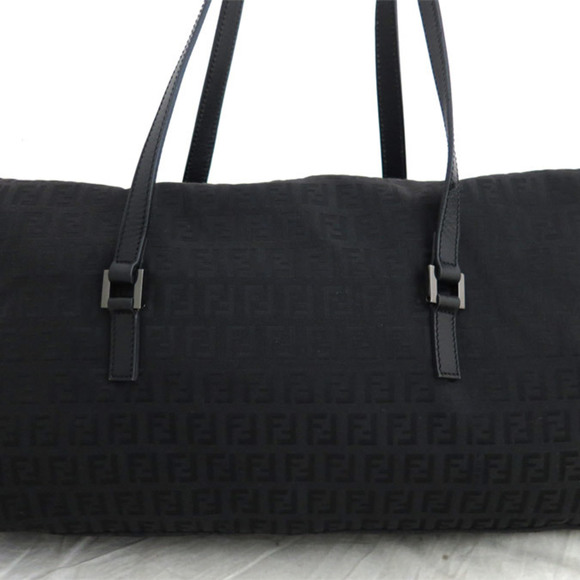 FENDI Bag Zucchino Black x Silver Hardware Canvas Leather Shoulder Handbag Ladie - Picture 3 of 5